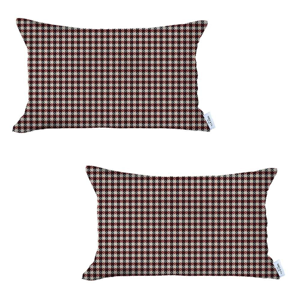 Set Of 2 Red Houndstooth Lumbar Pillow Covers