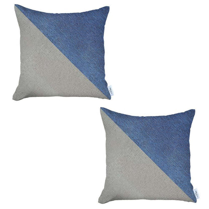 Set Of 2 Blue And Ivory Diagonal Pillow Covers