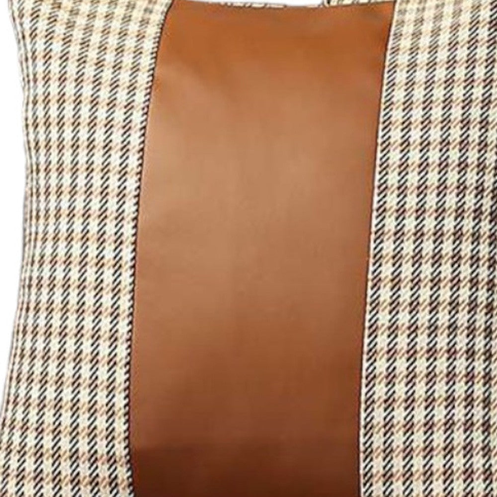 Set of Two Ivory and Brown Houndstooth Throw Pillow Covers