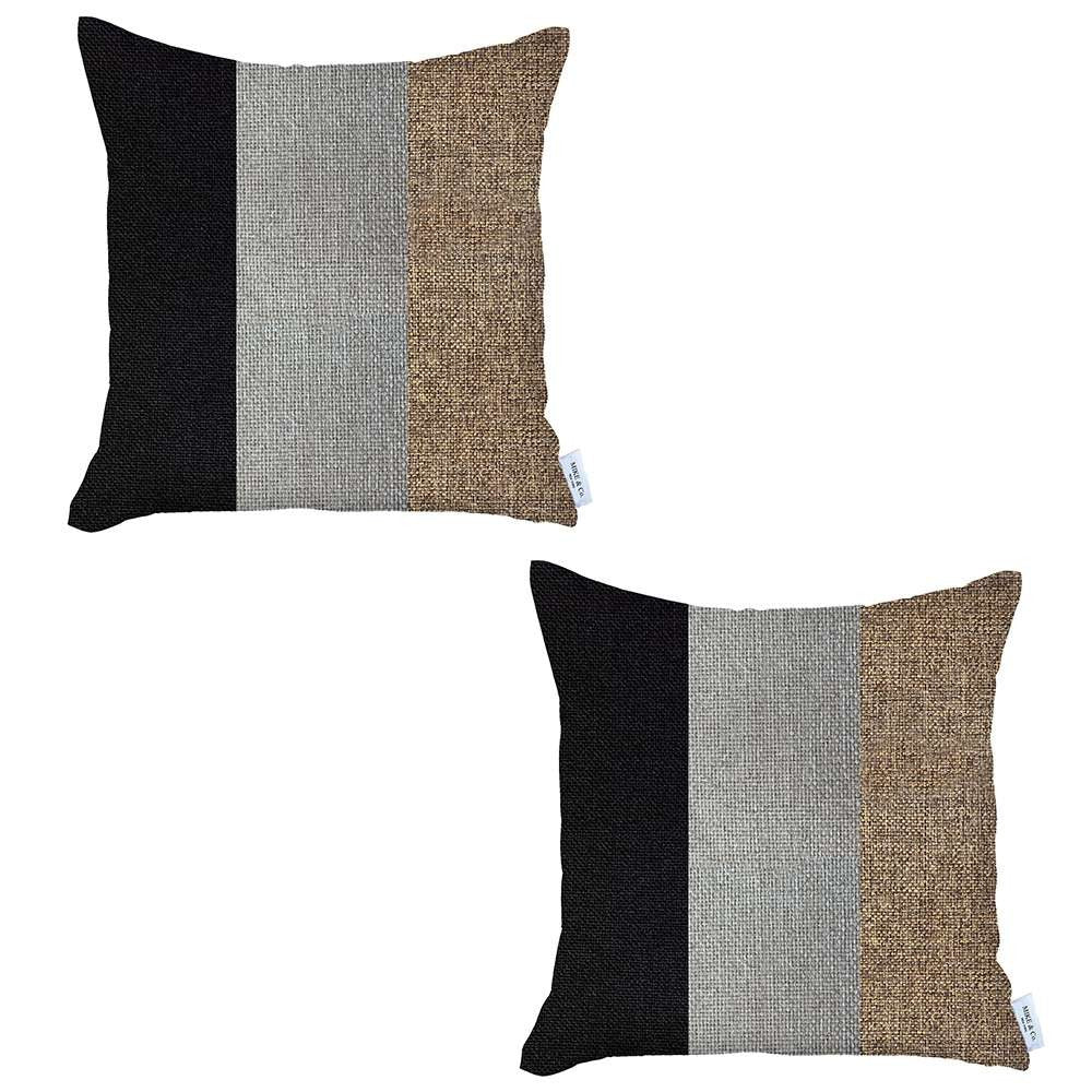 Set Of 2 Modern Brown Striped Pillow Covers