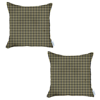 Set Of 2 Pale Yellow Houndstooth Pillow Covers