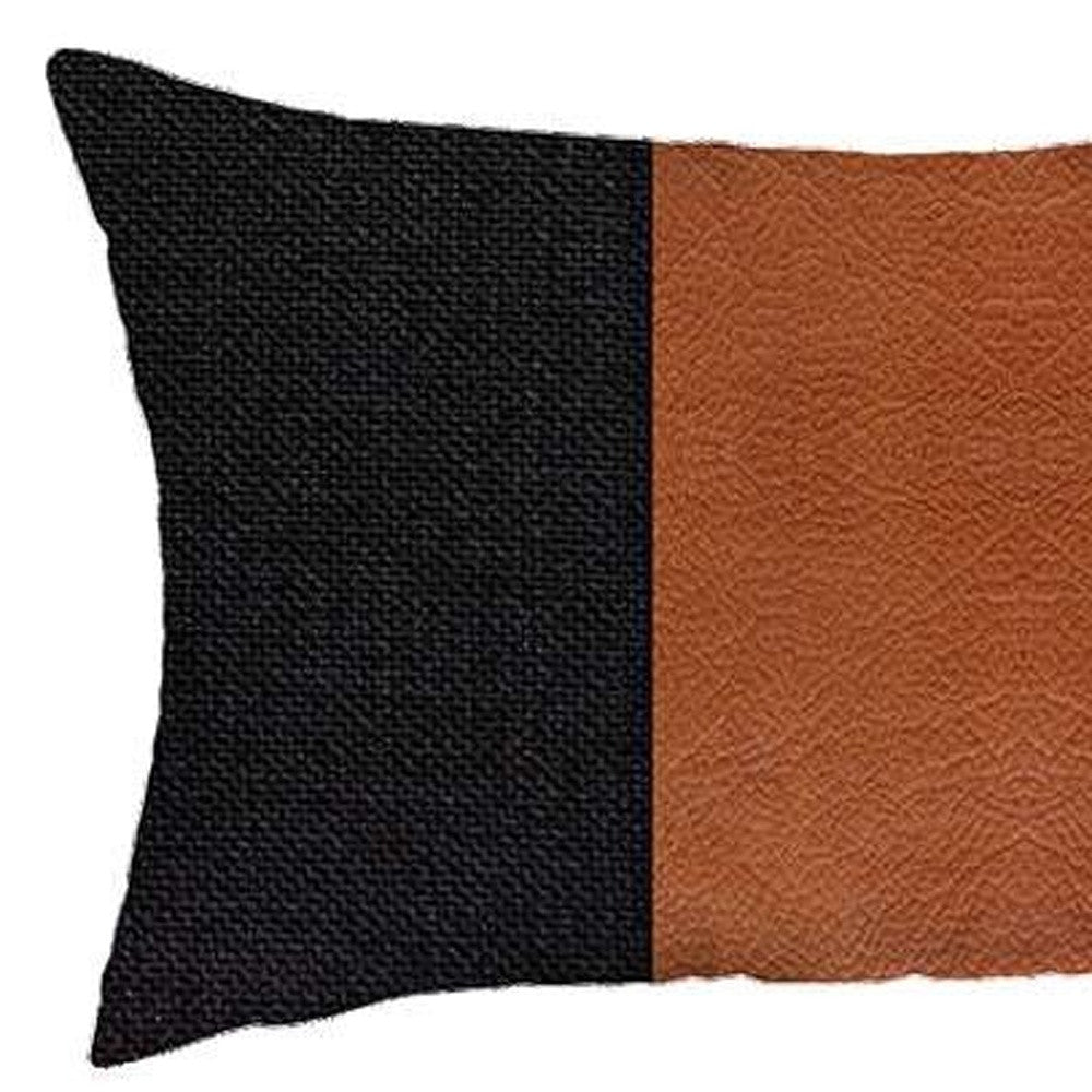 Set Of 2 Black Faux Leather Lumbar Pillow Covers