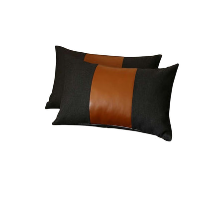 Set Of 2 Black Faux Leather Lumbar Pillow Covers