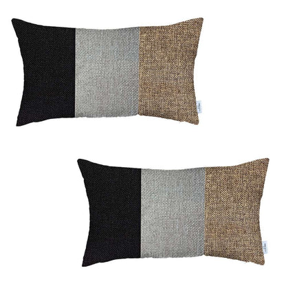 Set Of 2 Brown Segmented Lumbar Pillow Covers