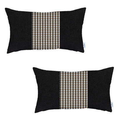 Set Of 2 Tan Mid Houndstooth Lumbar Pillow Covers