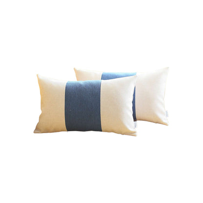 Set Of 2 Ivory And Blue Lumbar Pillow Covers