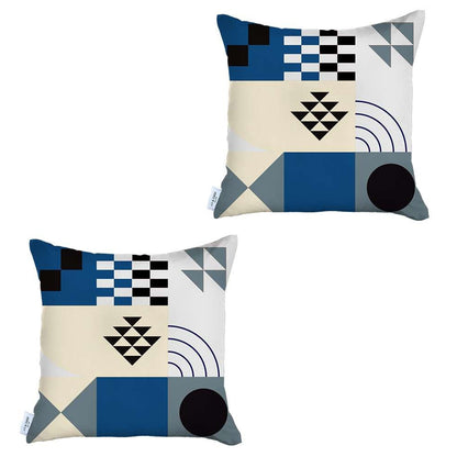 Set Of 2 Blue And Ivory Printed Pillow Covers