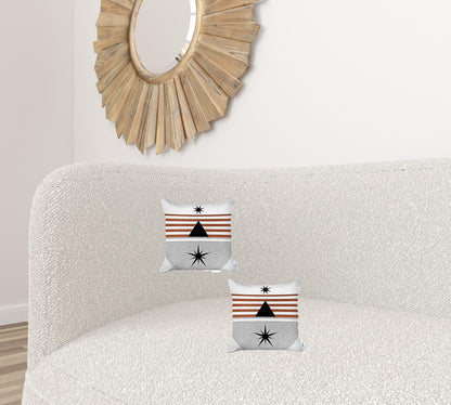 Set Of 2 Orange And Ivory Striped Pillow Covers