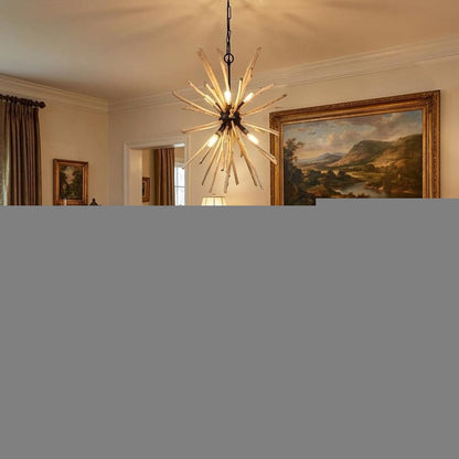 Wood And Metal Starburst Six Bulb Hanging Light
