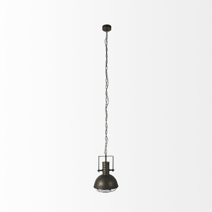 Antiqued Black Metal Hanging Industrial Caged Pendent Light