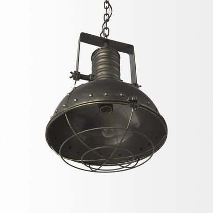 Antiqued Black Metal Hanging Industrial Caged Pendent Light