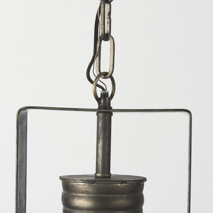 Antiqued Black Metal Hanging Industrial Caged Pendent Light