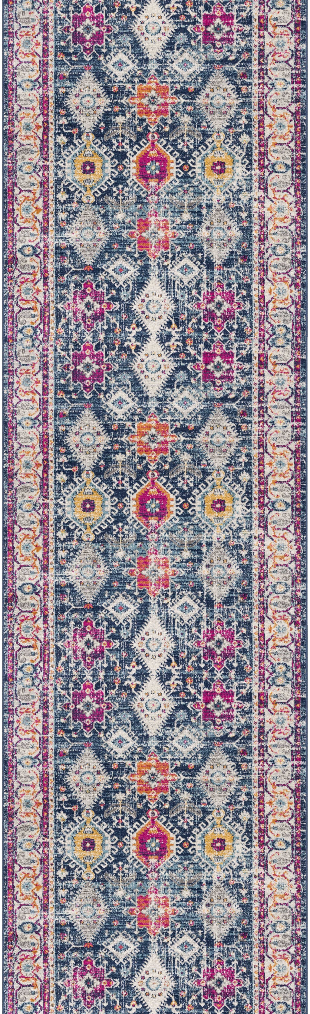 2' X 5' Blue and Ivory Oriental Area Rug