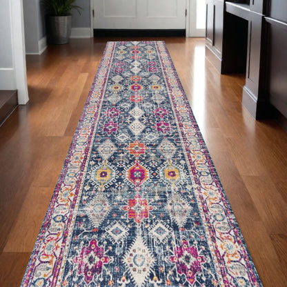 6' X 9' Blue and Ivory Oriental Area Rug