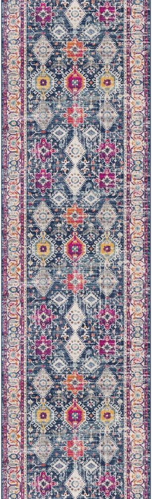 12' Blue And Ivory Oriental Runner Rug