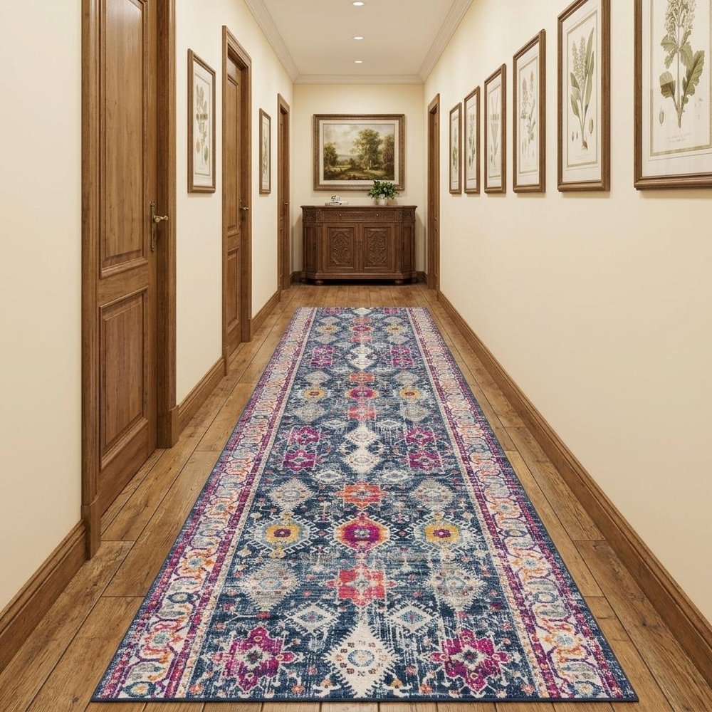 2' X 4' Blue and Ivory Oriental Area Rug