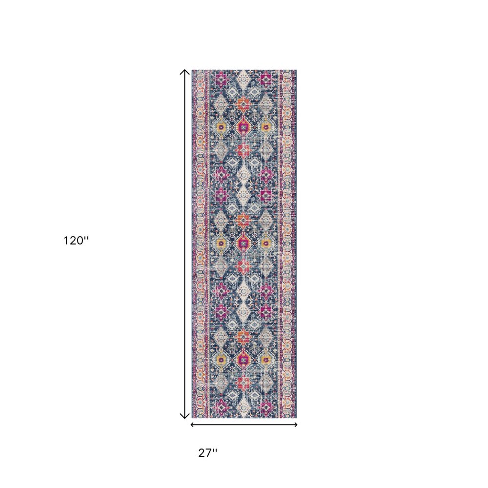 2' X 4' Blue and Ivory Oriental Area Rug