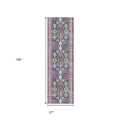 2' X 4' Blue and Ivory Oriental Area Rug