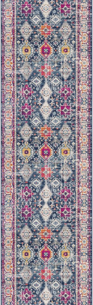 2' X 4' Blue and Ivory Oriental Area Rug