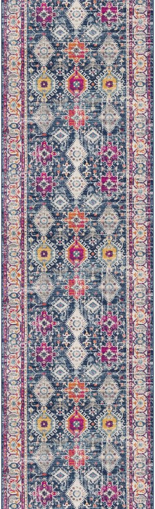 5' X 7' Blue and Ivory Oriental Area Rug