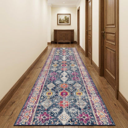 12' Blue And Ivory Oriental Runner Rug