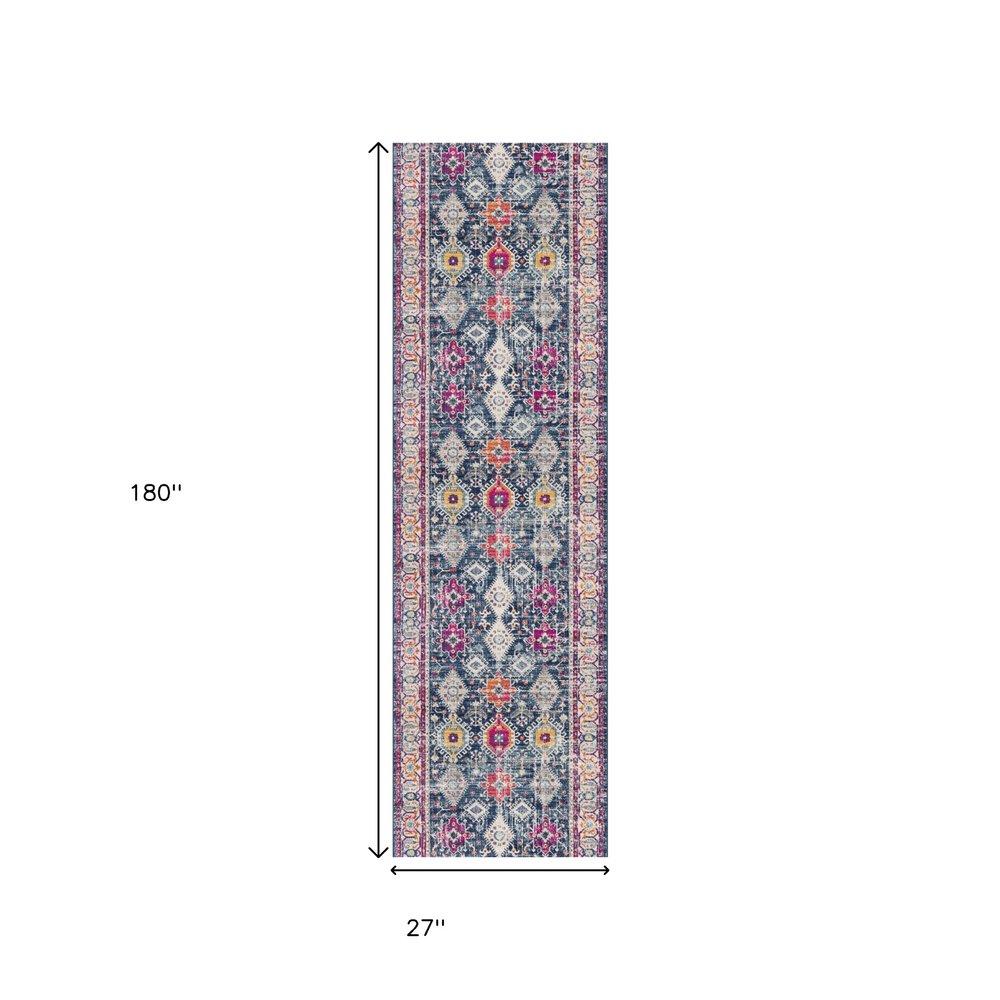 2' X 4' Blue and Ivory Oriental Area Rug