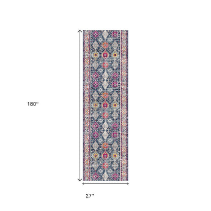 2' X 4' Blue and Ivory Oriental Area Rug
