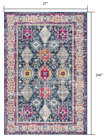 2' X 5' Blue and Ivory Oriental Area Rug