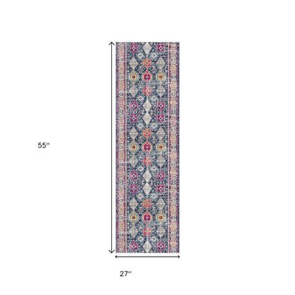 8' X 10' Blue and Ivory Oriental Area Rug