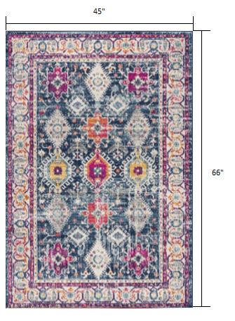 2' X 5' Blue and Ivory Oriental Area Rug