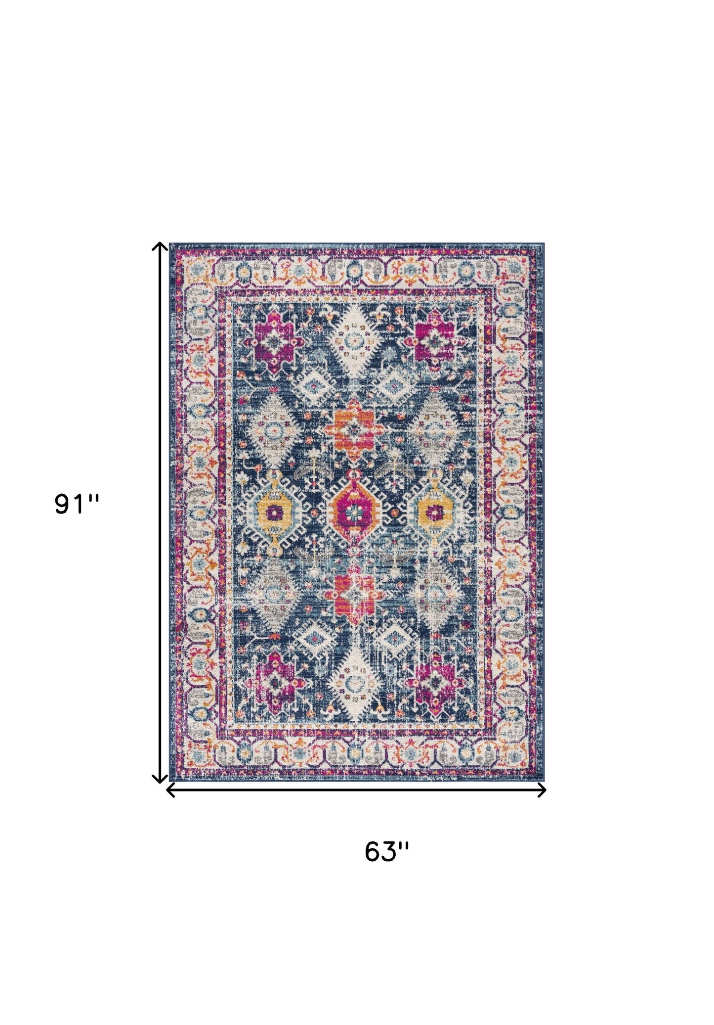 2' X 5' Blue and Ivory Oriental Area Rug