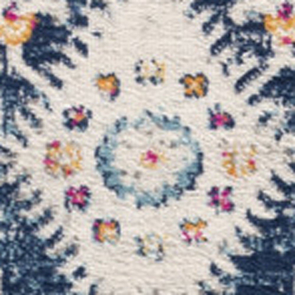 2' X 5' Blue and Ivory Oriental Area Rug