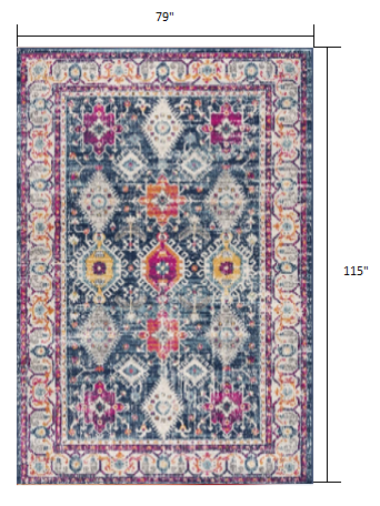 2' X 5' Blue and Ivory Oriental Area Rug