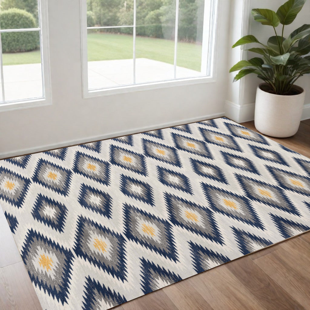 2' X 5' Blue Ikat Kilim Area Rug