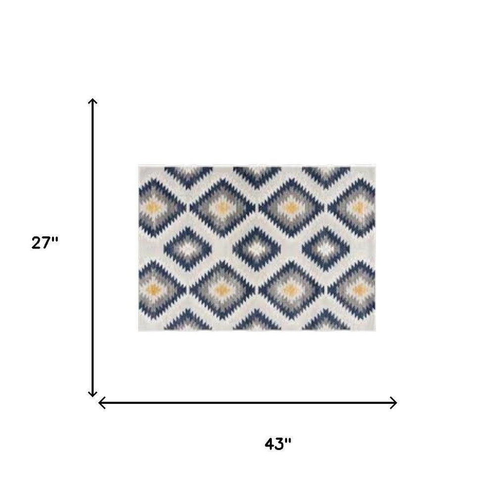2' X 4' Blue Ikat Kilim Area Rug