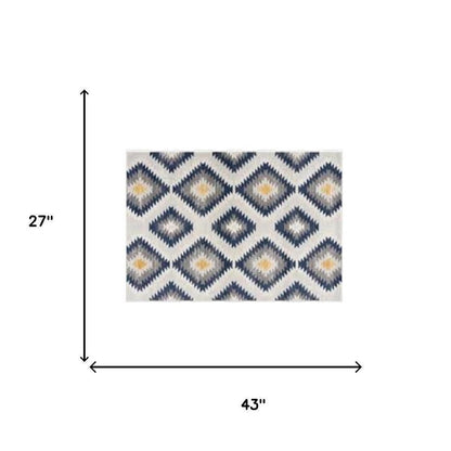 2' X 4' Blue Ikat Kilim Area Rug