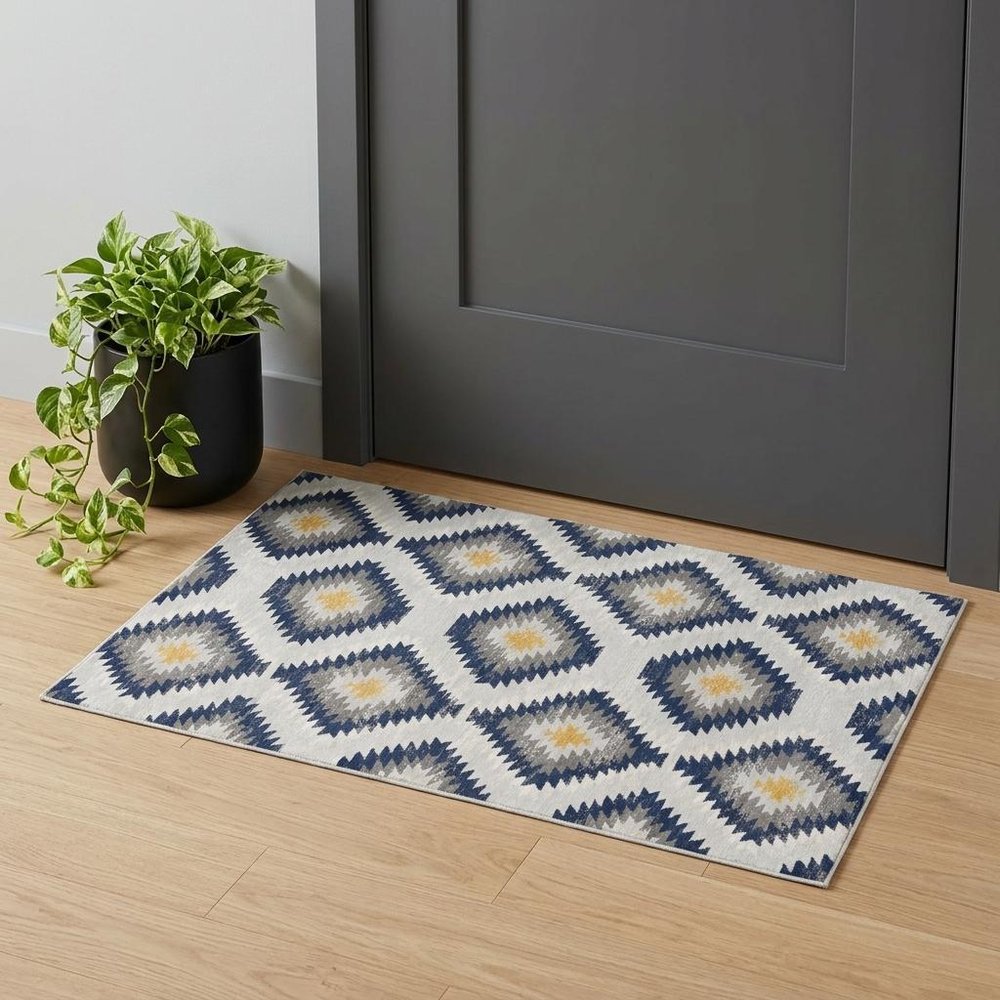 2' X 6' Blue Ikat Kilim Area Rug