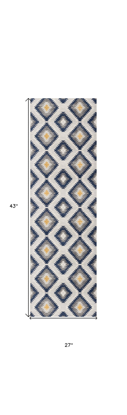 2' X 4' Blue Ikat Kilim Area Rug