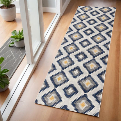 2' X 6' Blue Ikat Kilim Area Rug