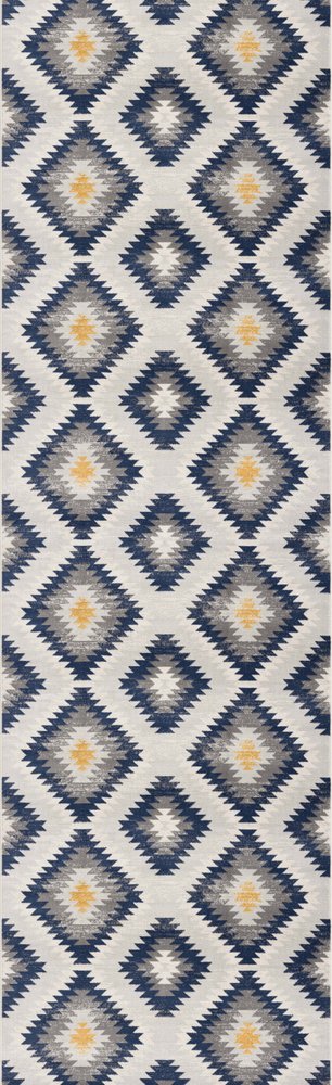 2' X 6' Blue Ikat Kilim Area Rug