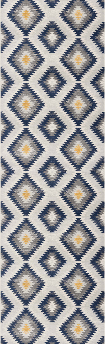 2' X 5' Blue Ikat Kilim Area Rug