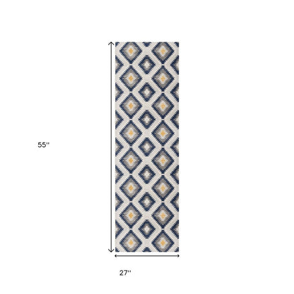 2' X 6' Blue Ikat Kilim Area Rug