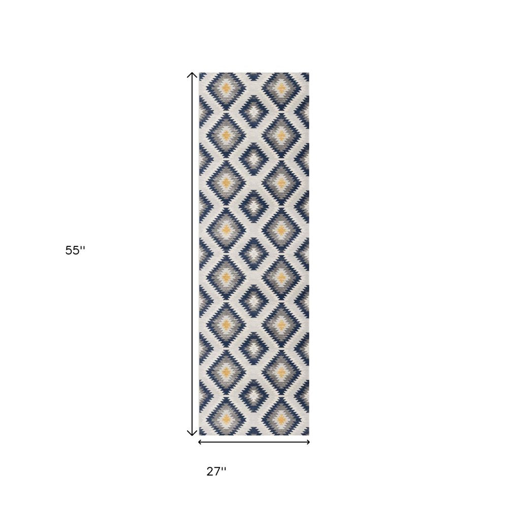 2' X 4' Blue Ikat Kilim Area Rug