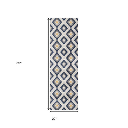 2' X 4' Blue Ikat Kilim Area Rug