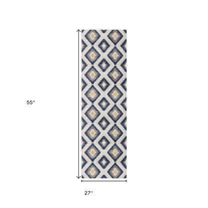 2' X 4' Blue Ikat Kilim Area Rug