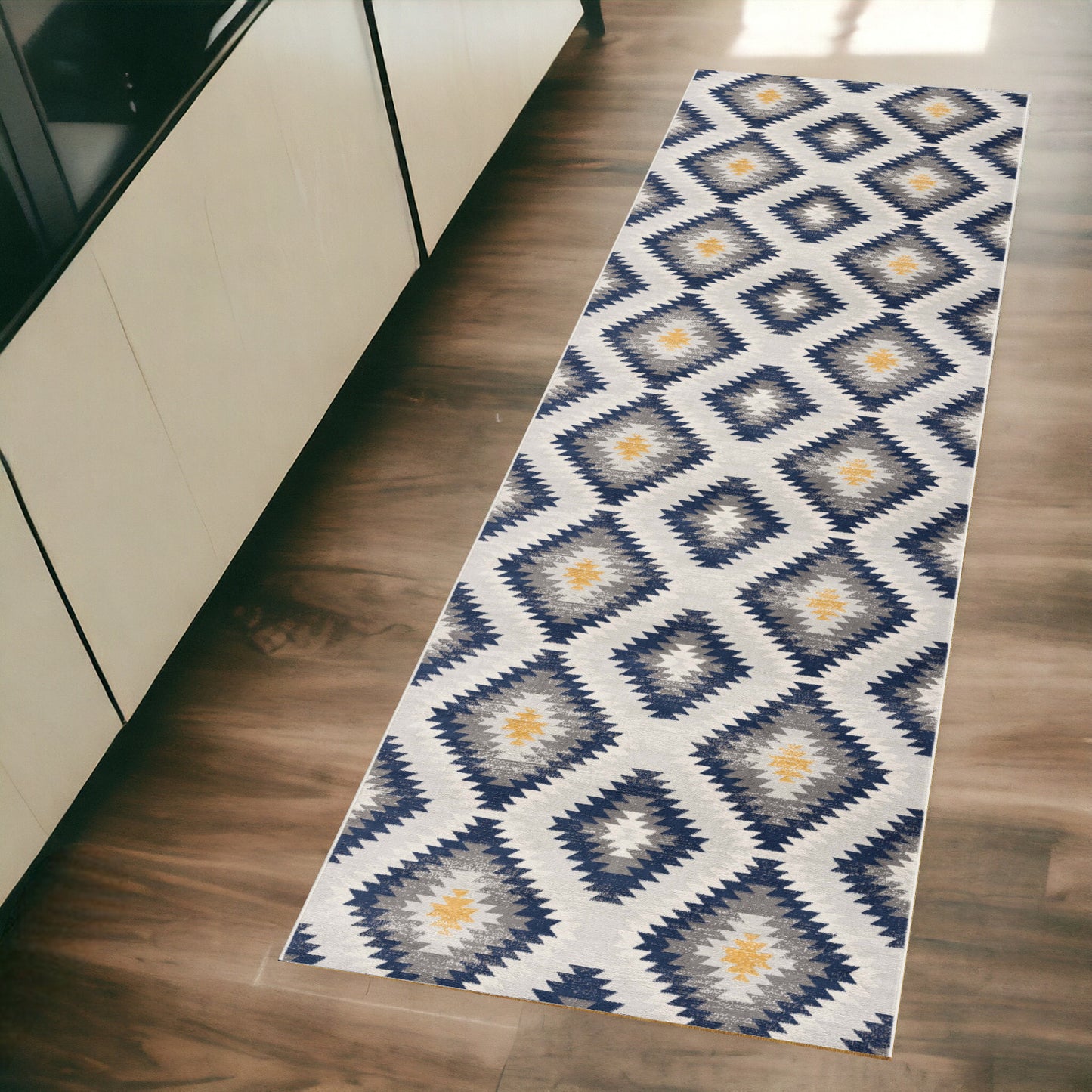 2' X 5' Blue Ikat Kilim Area Rug