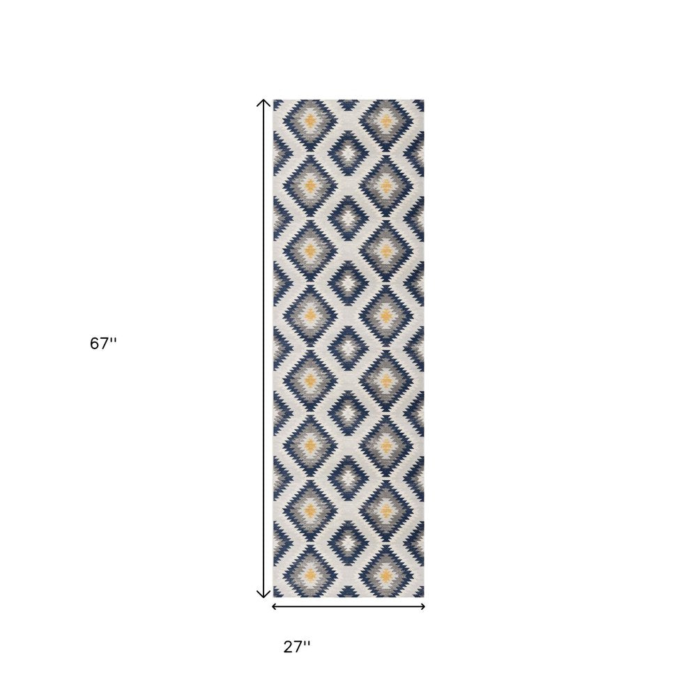 8' X 10' Blue Ikat Kilim Area Rug