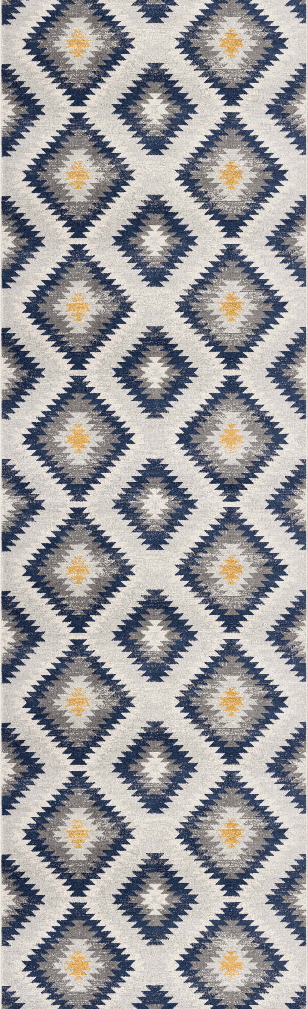 2' X 5' Blue Ikat Kilim Area Rug