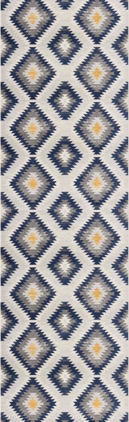 2' X 5' Blue Ikat Kilim Area Rug