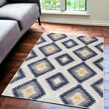 2' X 5' Blue Ikat Kilim Area Rug